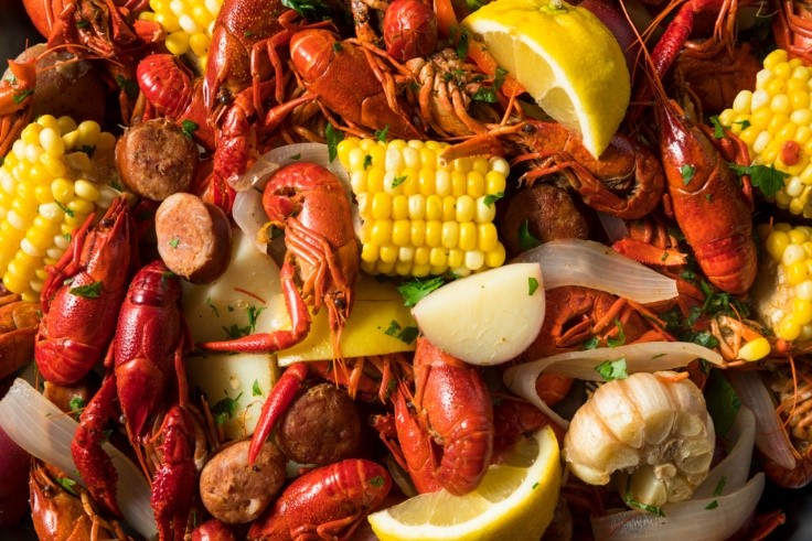 crawfish food with yellow and red food