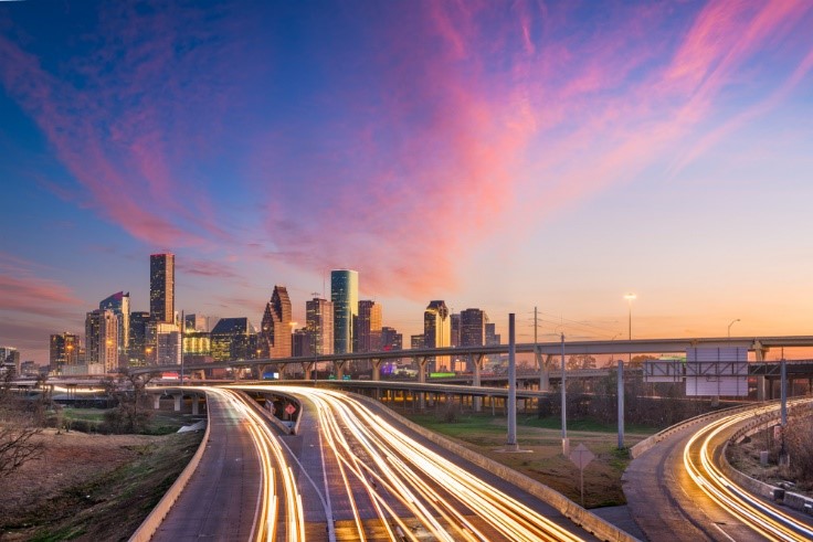 highway into a Houston at night