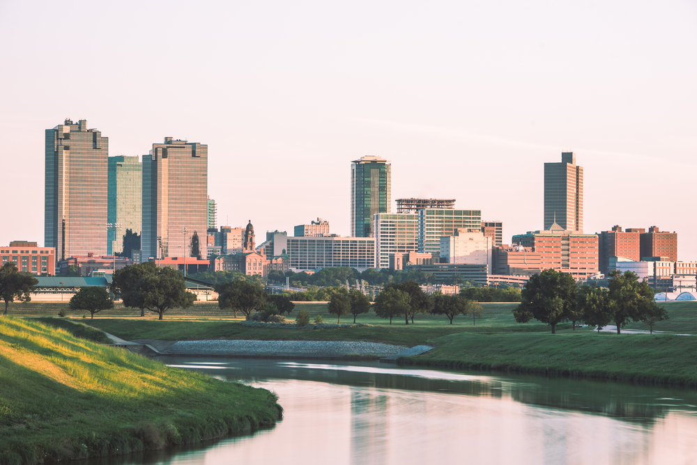 Forth Worth Skyline with river in foreground