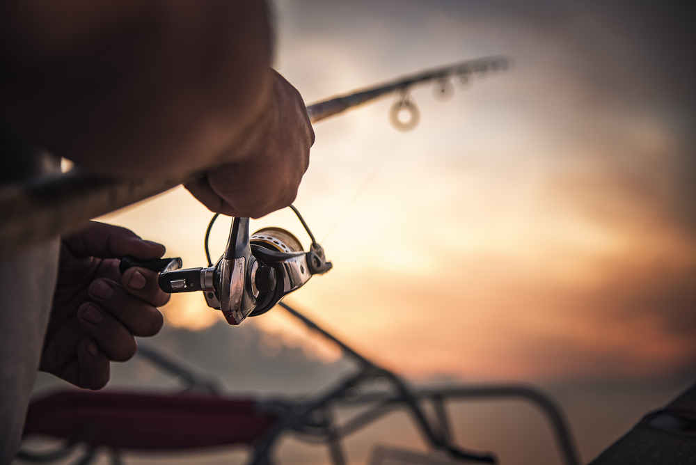 Person holding a fishing rod during sunset