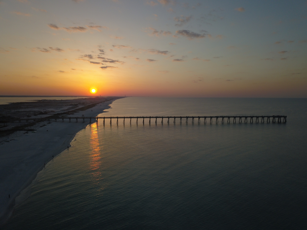 Sunrise at Navarre Beach with pier