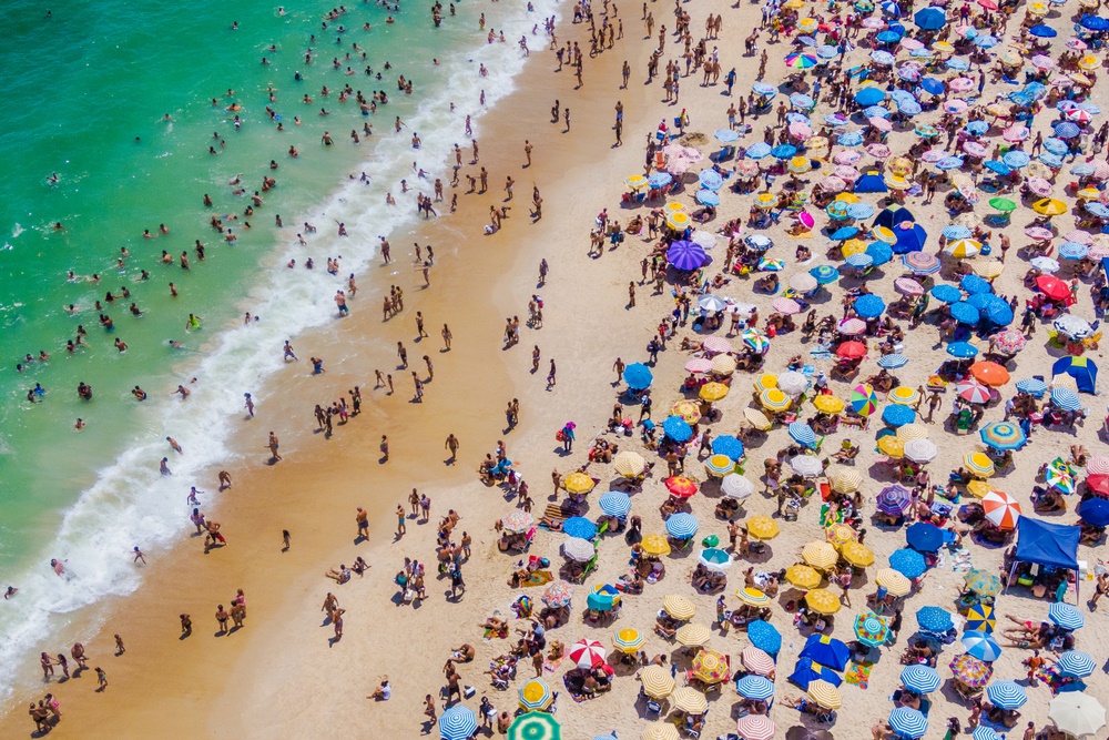 Aerial view of a crowded beach