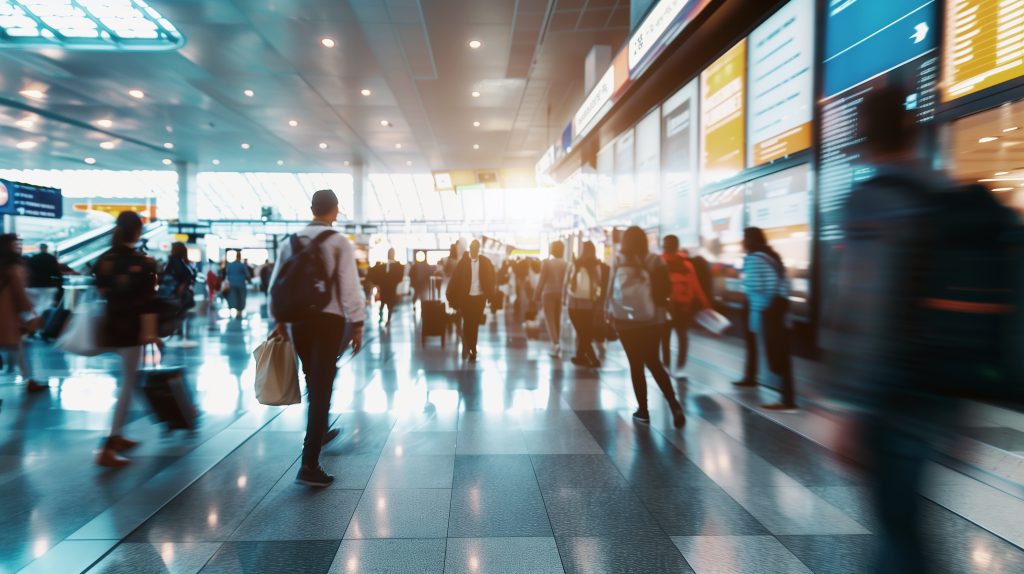 A busy, crowded airport.