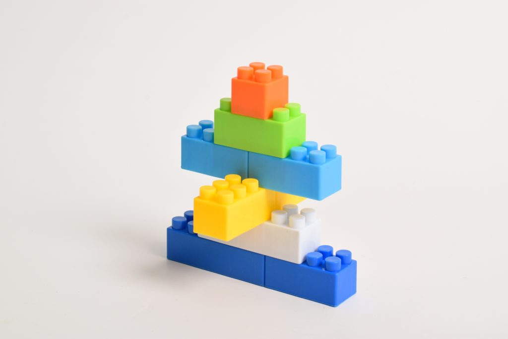 A stack of colorful LEGO bricks.