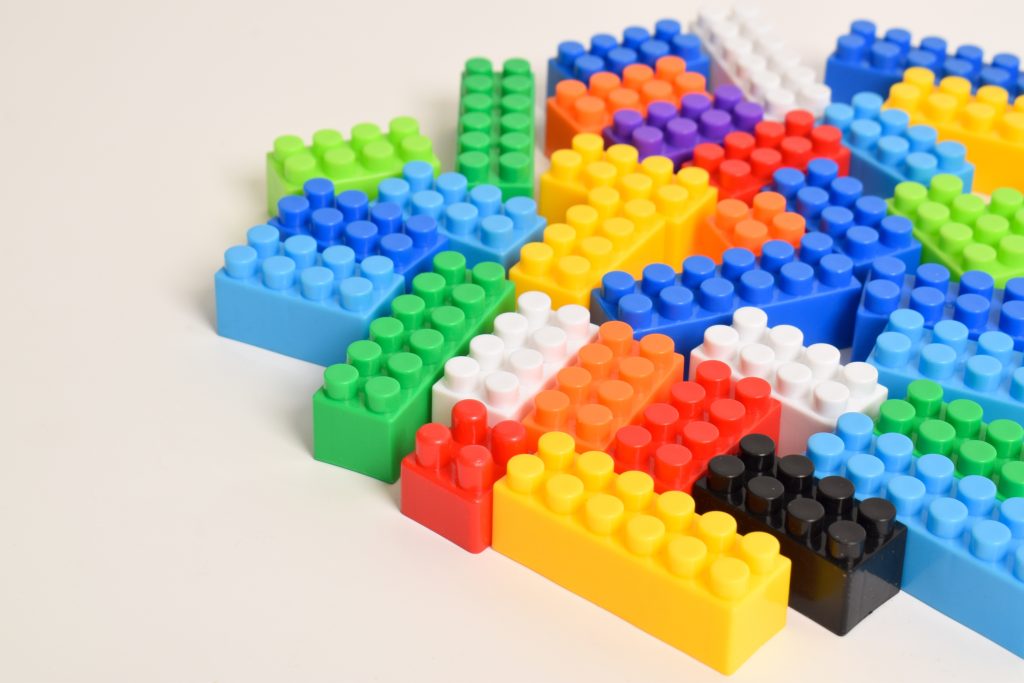 A collection of colorful LEGO bricks.