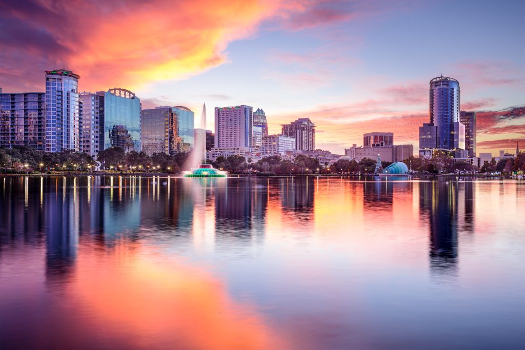 Sunset over Orlando, Florida.
