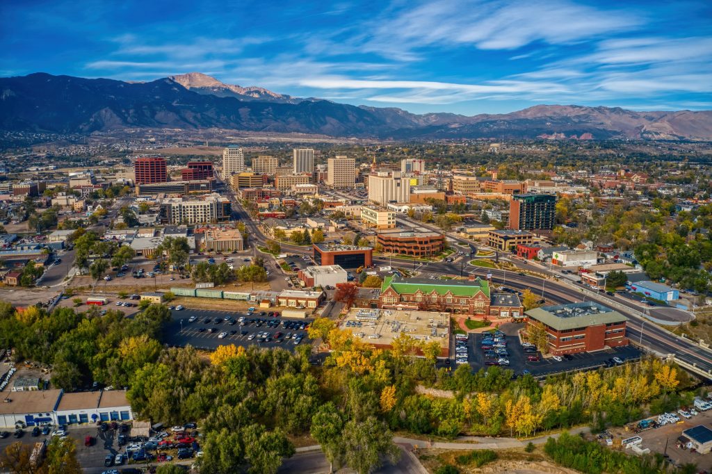 An aerial view of Colorado Springs.