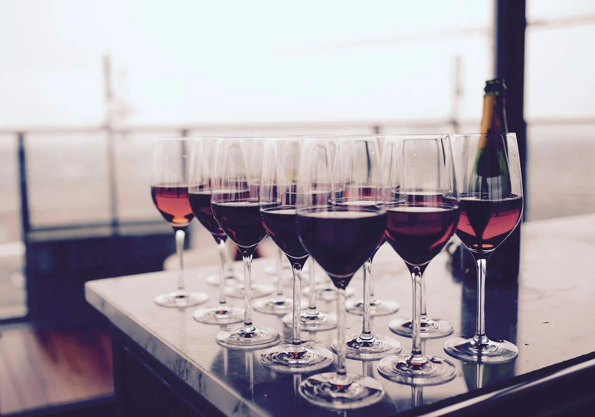 Wine glasses on a table